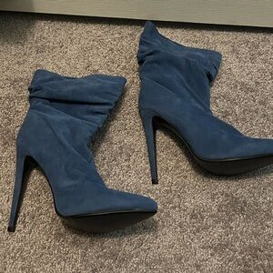 Blue Suede Stiletto Boots